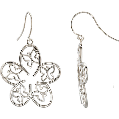 Silver Butterfly Flower Earrings